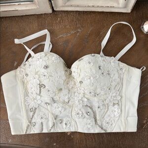 Elegant White Floral Embellished Bustier
